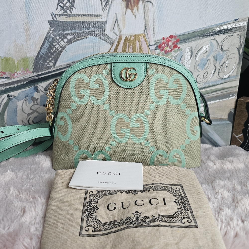 GUCCI Monogram Jumbo GG Textured Dollar Calfskin Small Ophidia Dome Shoulder Bag